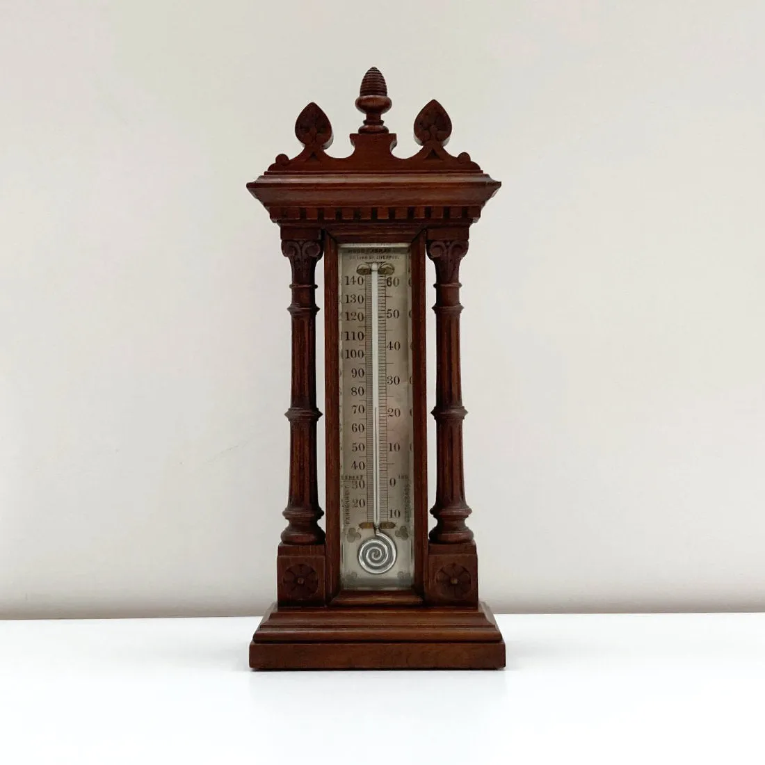 Large Mid Victorian Carved Oak Display Thermometer by Wood Late Abraham Liverpool