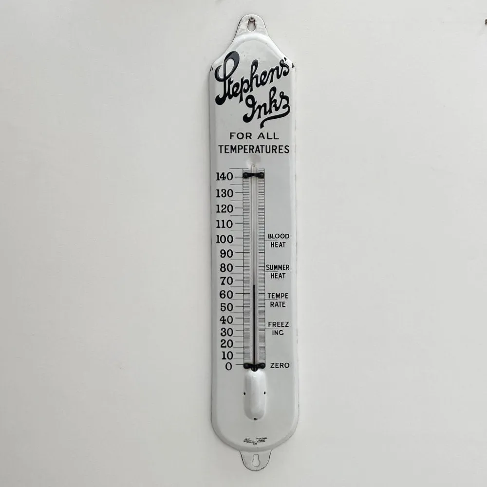 Large Stephens Ink Enamelled Advertising Wall Thermometer