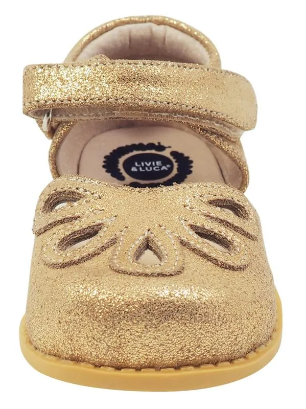 Livie & Luca Girl's Leather Mary Jane with Light Gold Trim, Gold Shimmer