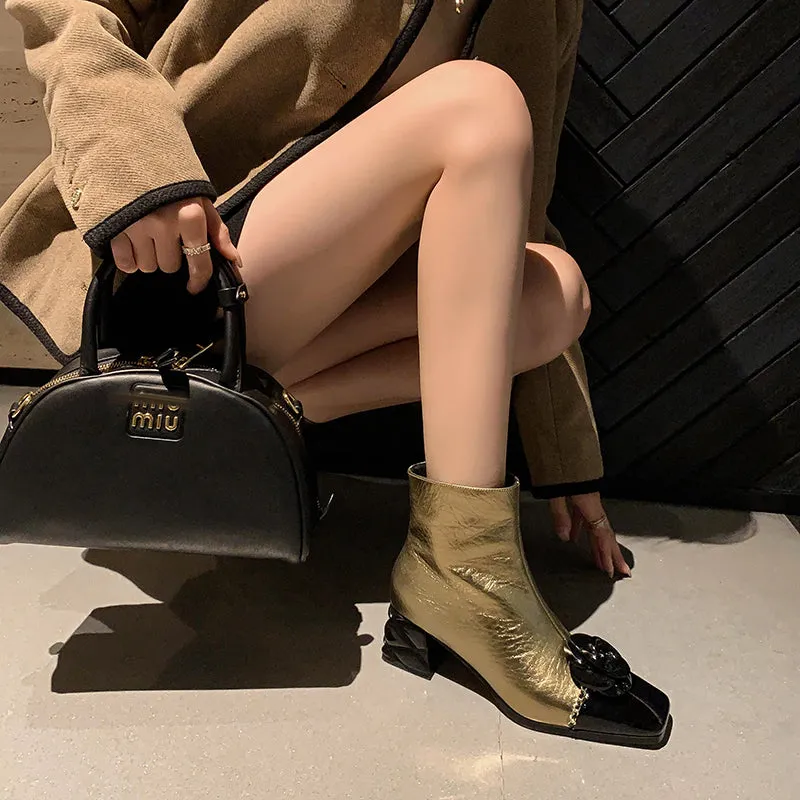 Luxury Autumn Leather Ankle Boots