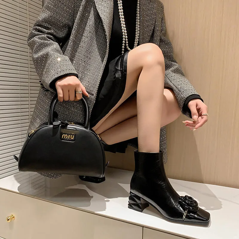 Luxury Autumn Leather Ankle Boots