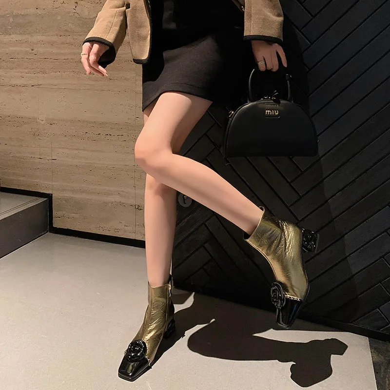 Luxury Autumn Leather Ankle Boots