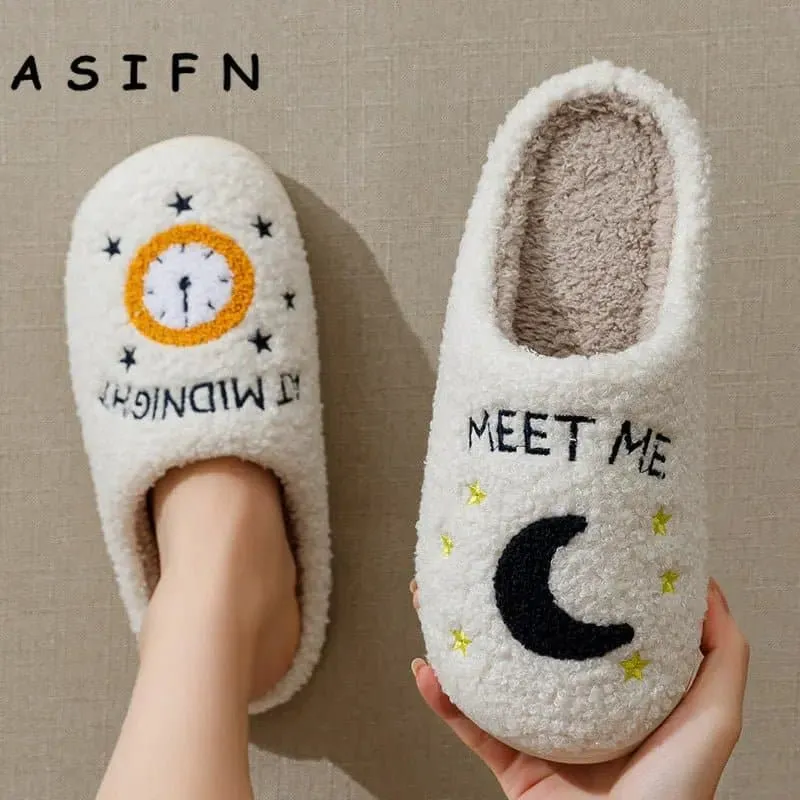 Meet Me At Midnight Winter Slippers - Home Cotton Shoes, Low Heel Height