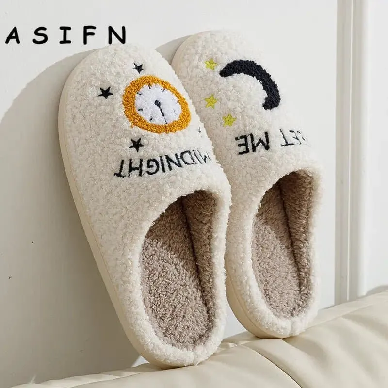 Meet Me At Midnight Winter Slippers - Home Cotton Shoes, Low Heel Height