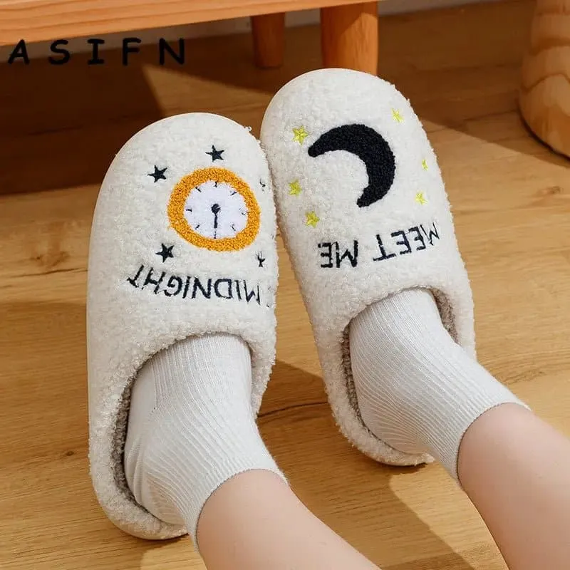 Meet Me At Midnight Winter Slippers - Home Cotton Shoes, Low Heel Height