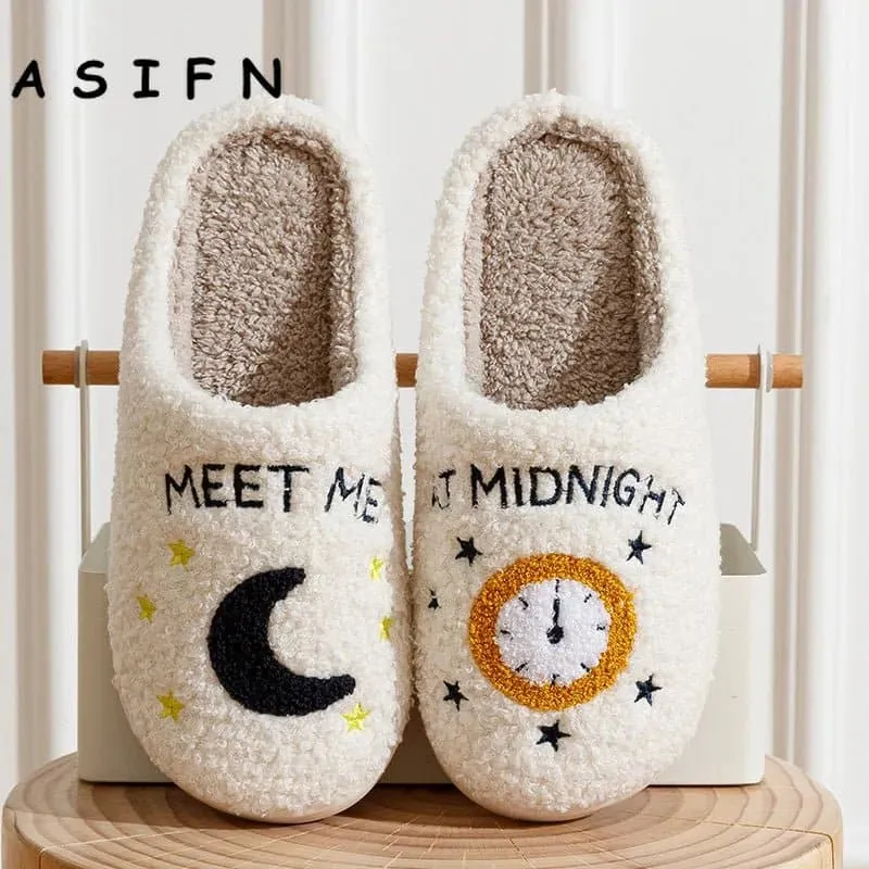 Meet Me At Midnight Winter Slippers - Home Cotton Shoes, Low Heel Height