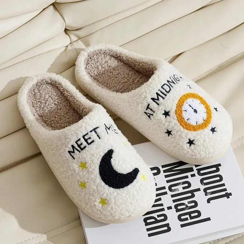 Meet Me At Midnight Winter Slippers - Home Cotton Shoes, Low Heel Height