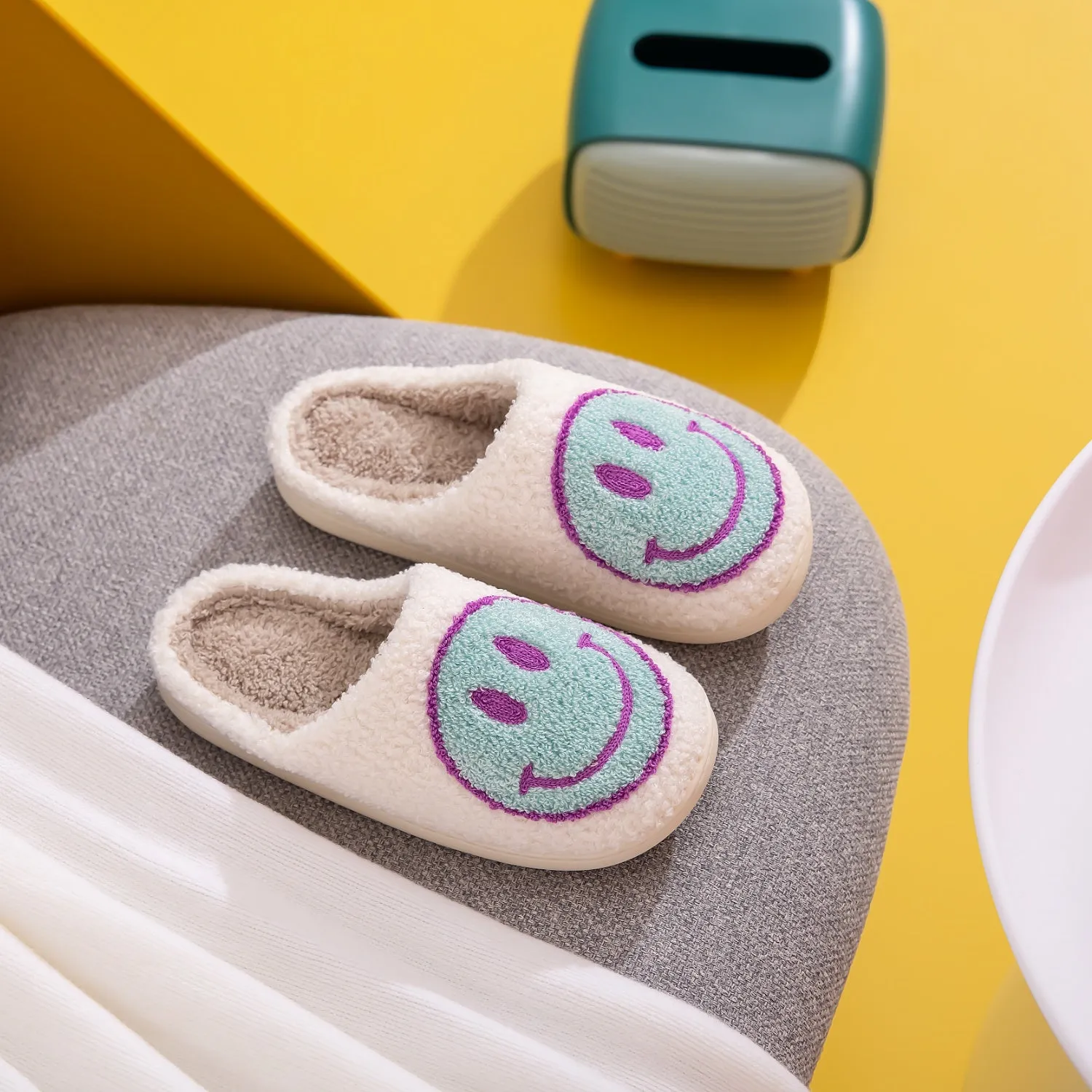 Melody Blue Smiley Face Slippers