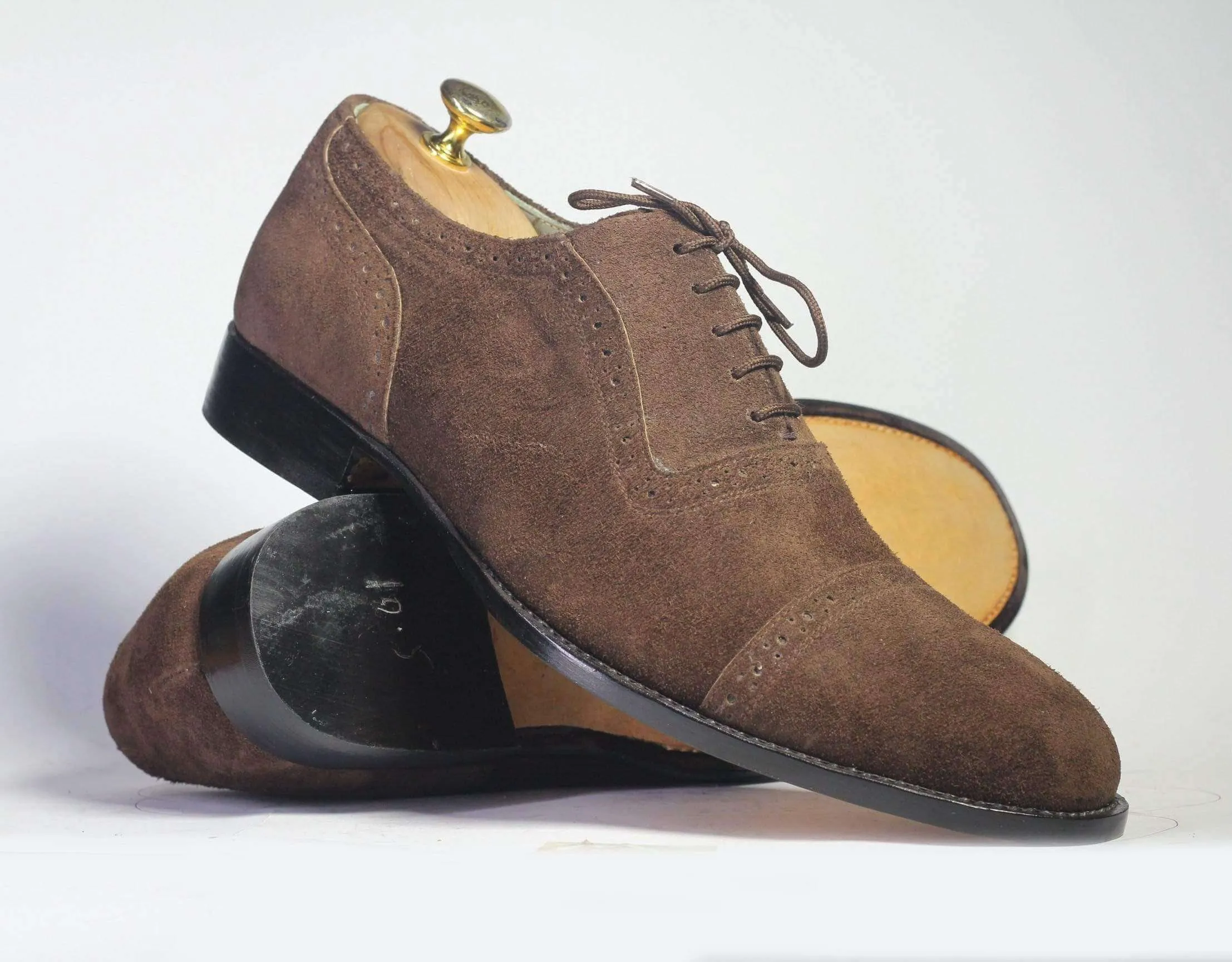 Men's Brown Cap Toe Lace Up Suede Shoe