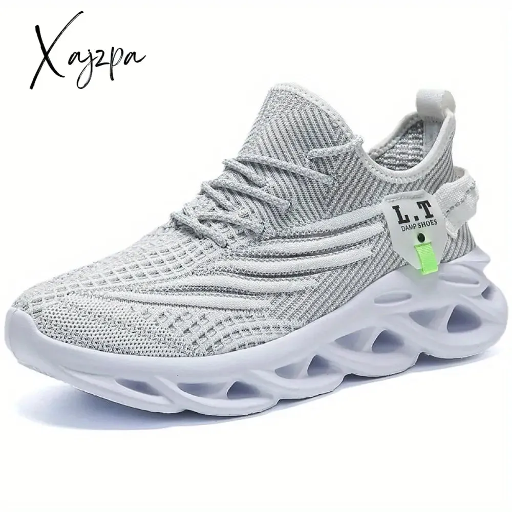 Mens Lightweight Breathable Knit Round Toe Lace Up Running Shoes - Comfortable Fabric Upper, Stripe Pattern, MD Sole, Perfect for Spring, Summer, Fall, and Winter Sports - Casual Sneaker for Everyday Wear