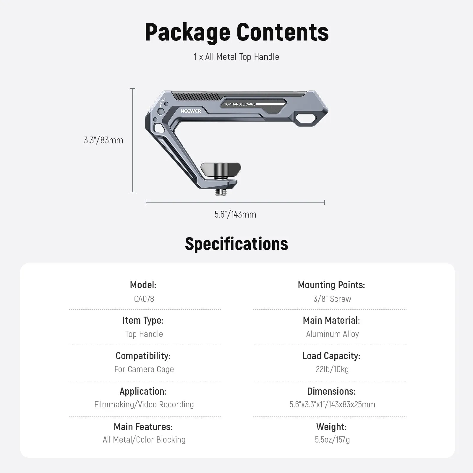 NEEWER CA078 All Metal Camera Top Handle