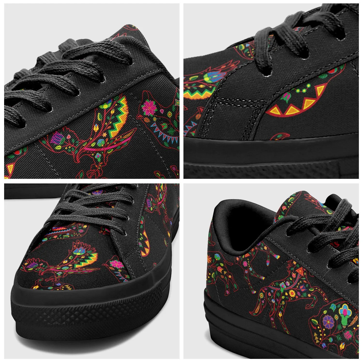 Neon Floral Animals Aapisi Low Top Canvas Shoes Black Sole