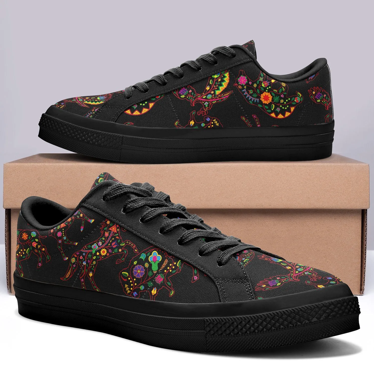 Neon Floral Animals Aapisi Low Top Canvas Shoes Black Sole