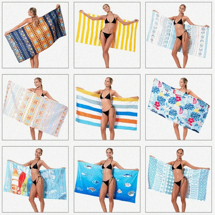 Printed Solid Color Beach Vacation Swimming Bath Towel Beach Towel, Color: Marine Blue Fish Group(Round Mesh Bag)