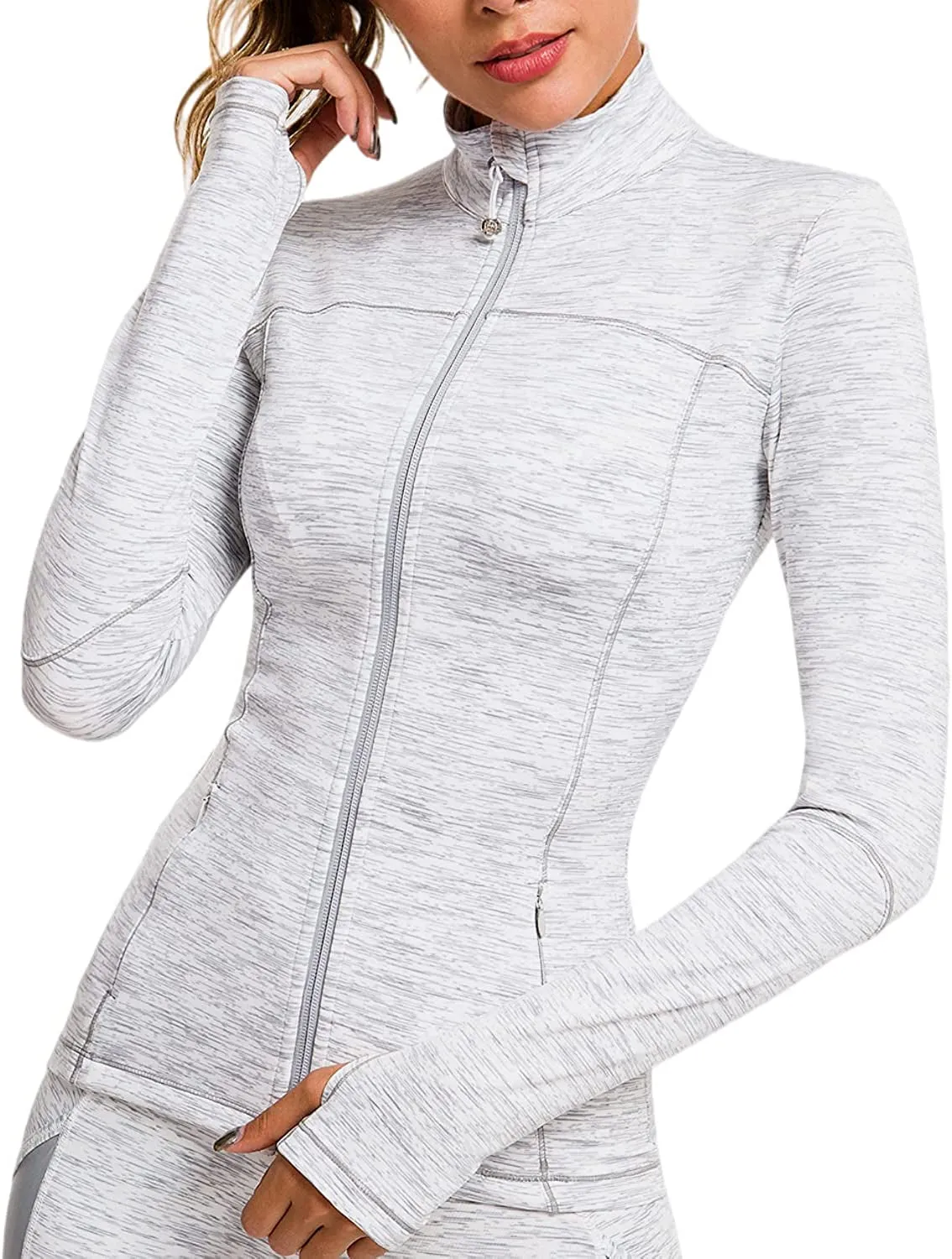 "Enhance Your Workout Experience with the Chic Women's Workout Jacket - Stay Fashionable with Full Zip, Flattering Slim Fit, Featherlight Design, and an Abundance of Convenient Pockets!"