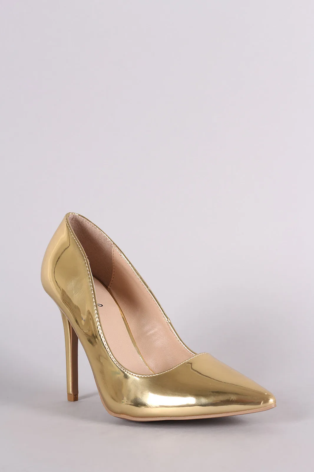 Qupid Metallic Pointy Toe Pump