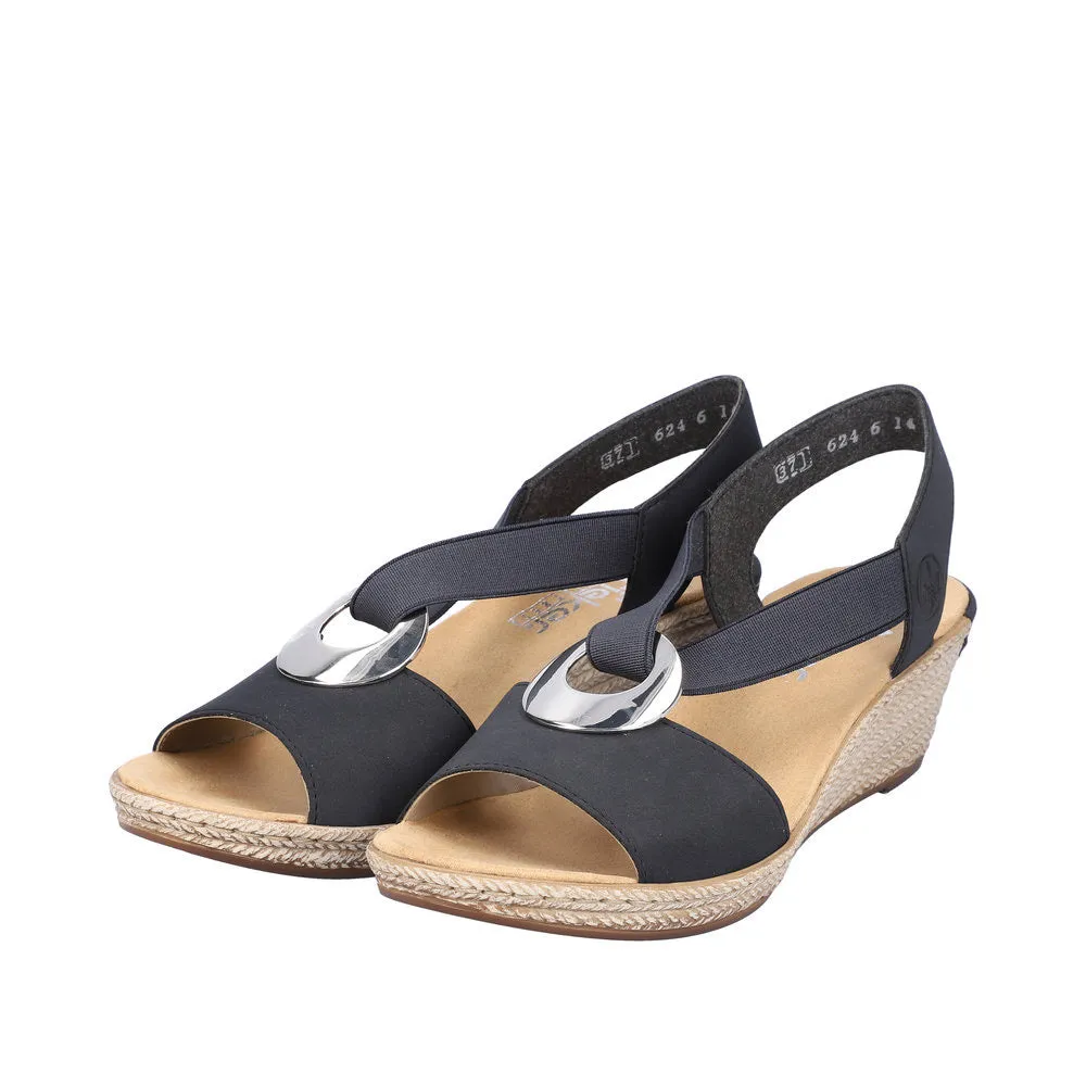 Rieker 624H6-14 Namur Navy Blue Low Wedge Elasticated Sandals