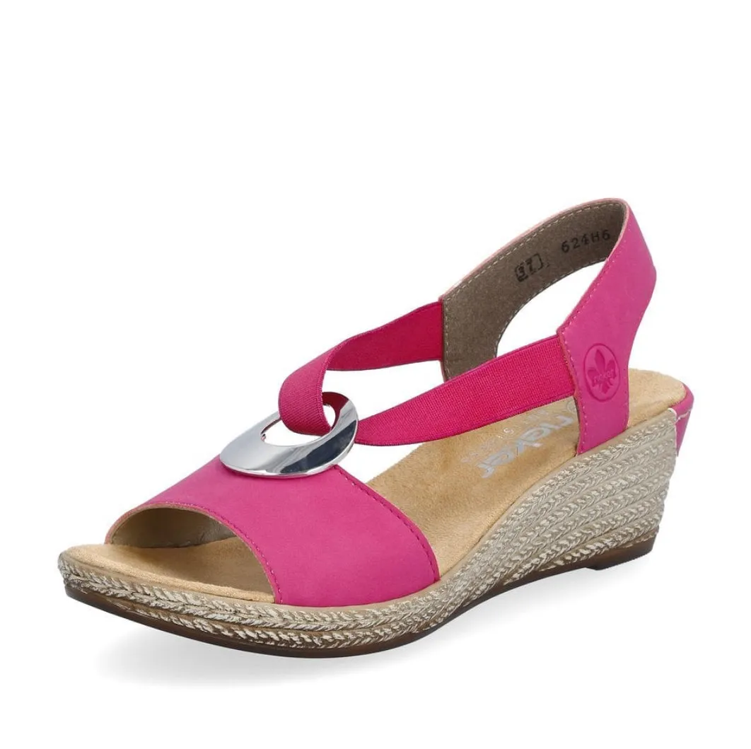 Rieker 624H6-32 Pink Low Wedge Elasticated Sandals