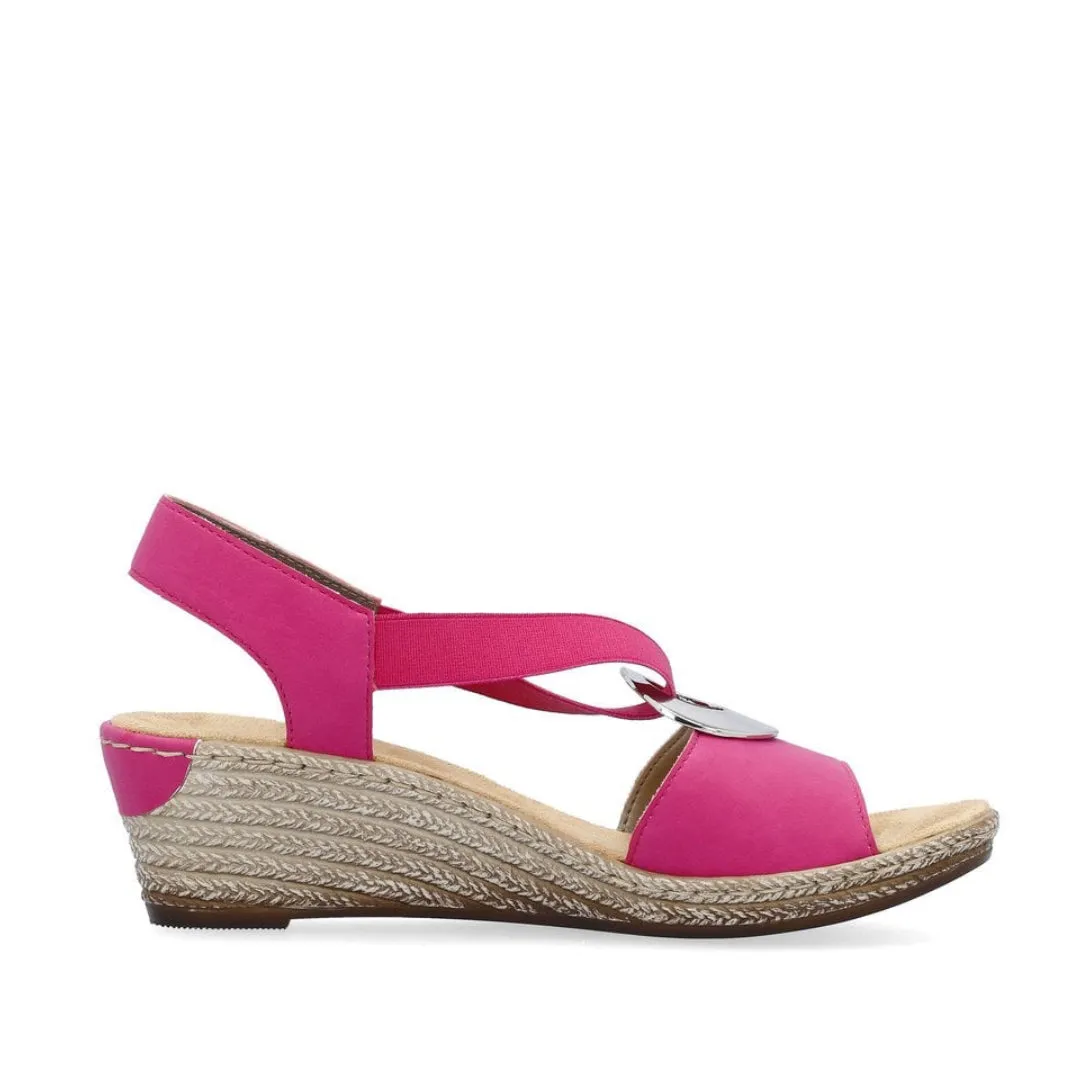 Rieker 624H6-32 Pink Low Wedge Elasticated Sandals