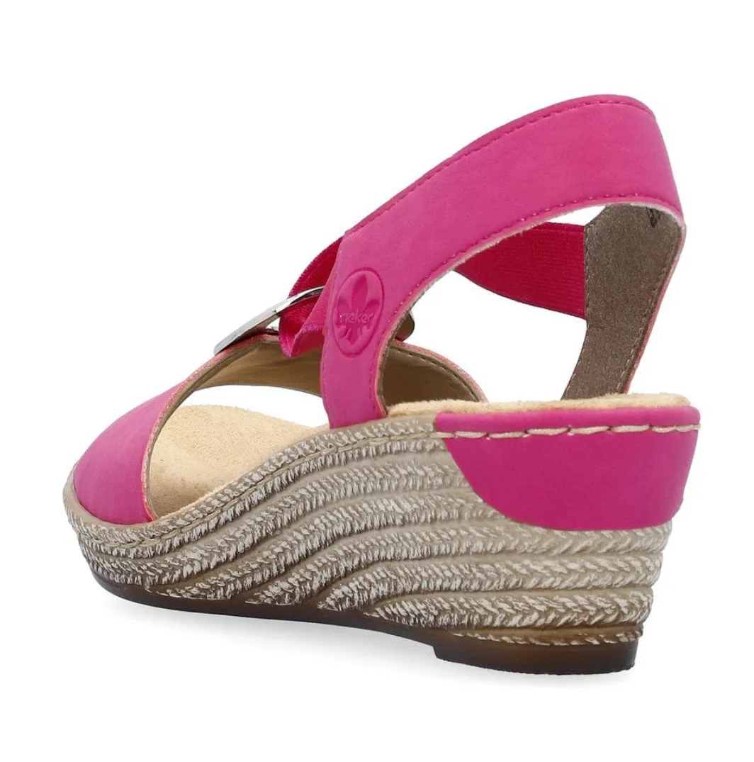 Rieker 624H6-32 Pink Low Wedge Elasticated Sandals