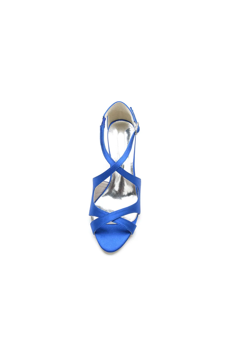 Royal Blue Satin Cross-Strap Pump with Ankle Strap