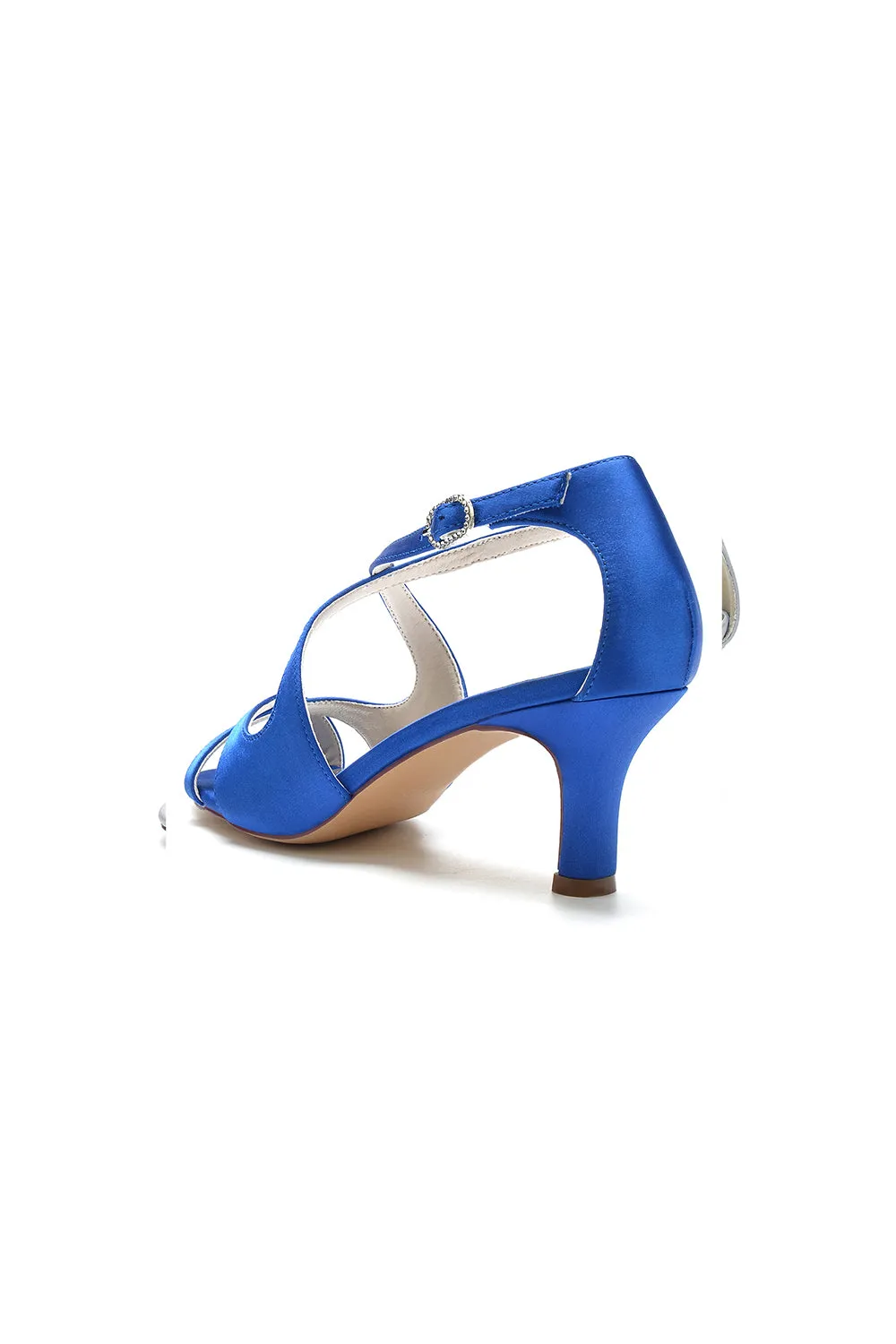 Royal Blue Satin Cross-Strap Pump with Ankle Strap