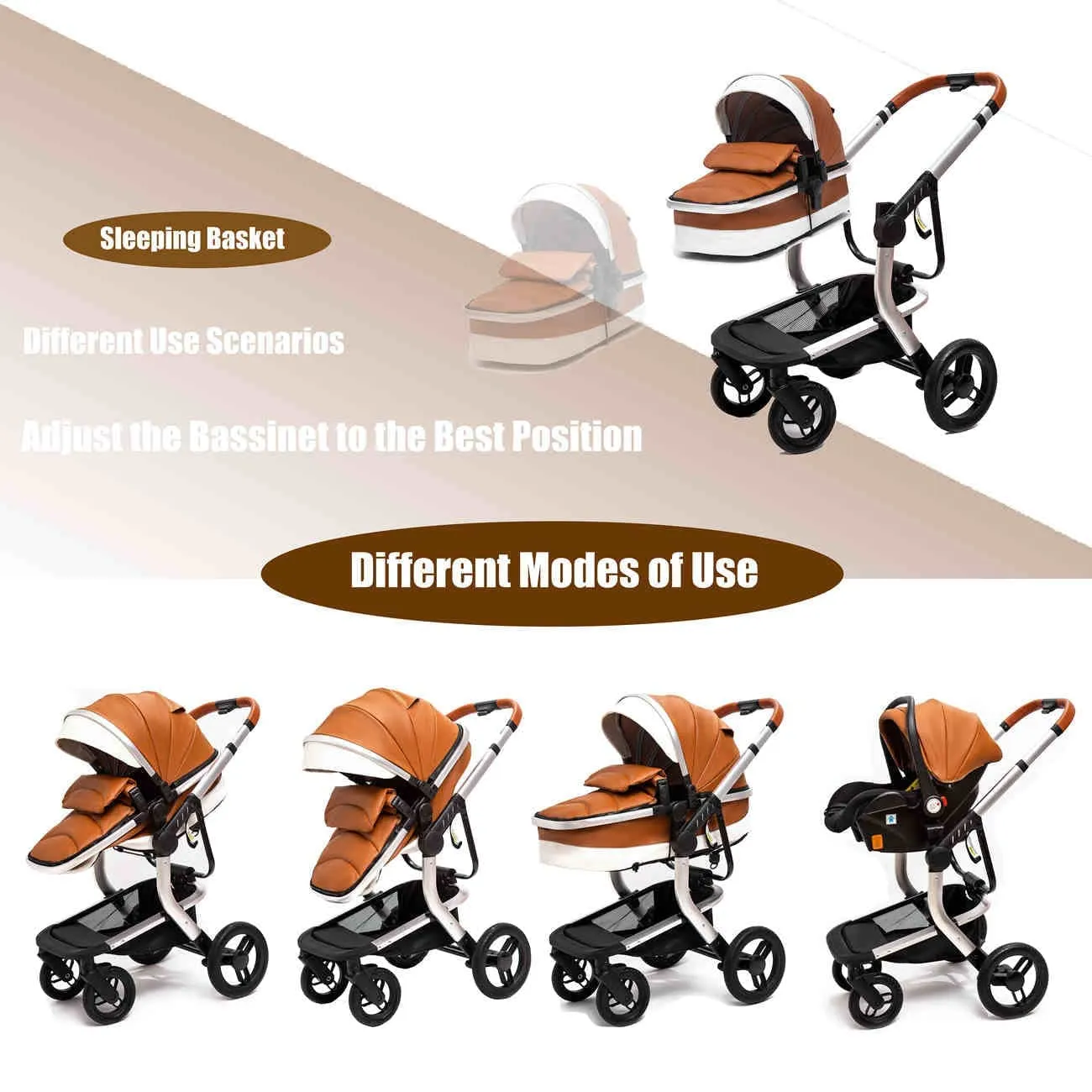 Royal Brown Upgraded Luxury 3-in-1 Baby Stroller