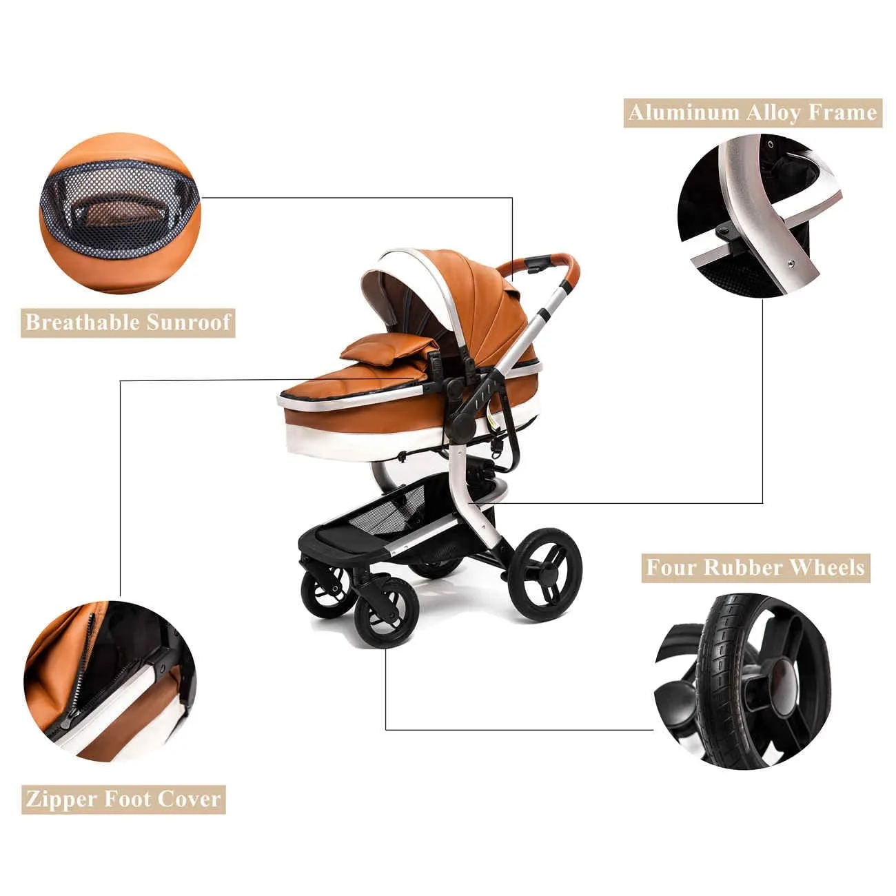 Royal Brown Upgraded Luxury 3-in-1 Baby Stroller