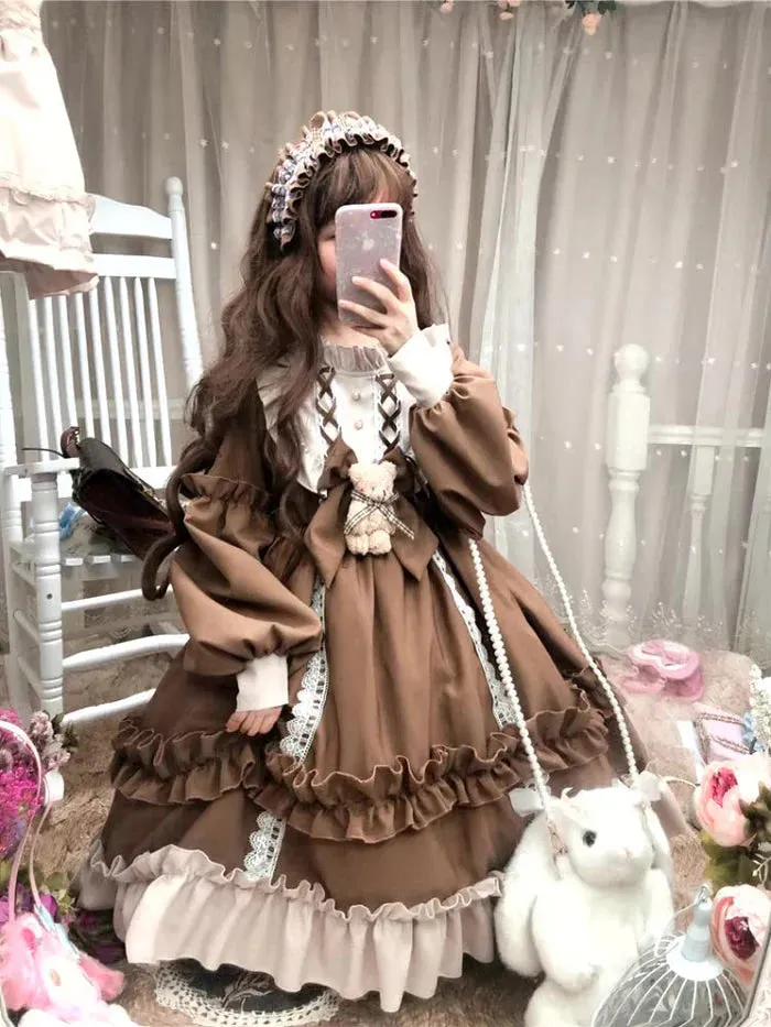 Ruffled Brown Academia Dress