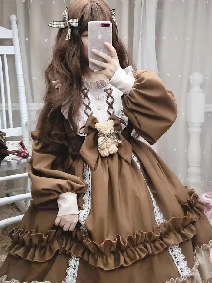 Ruffled Brown Academia Dress