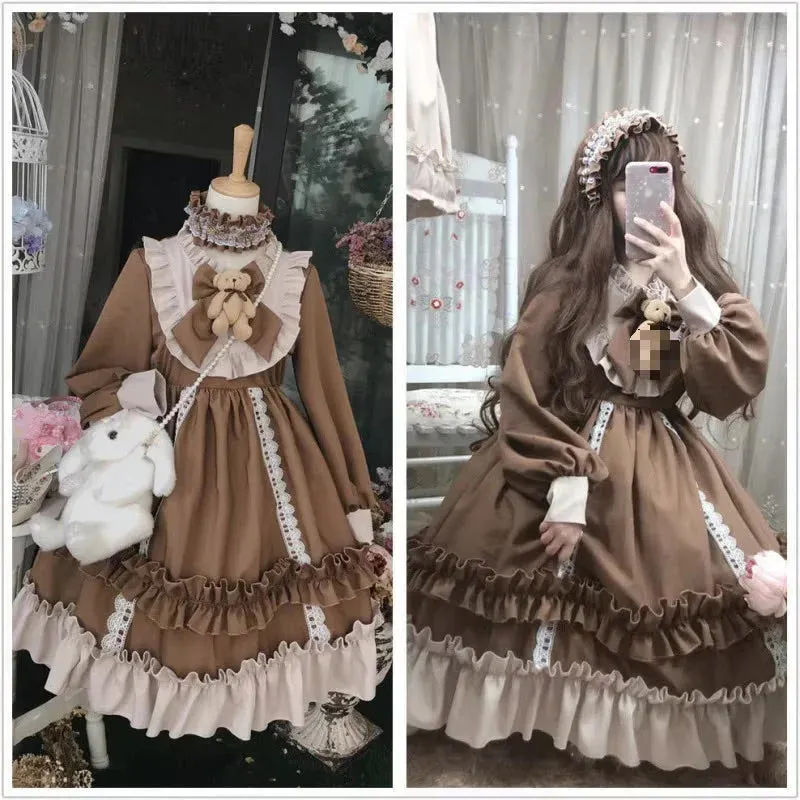 Ruffled Brown Academia Dress