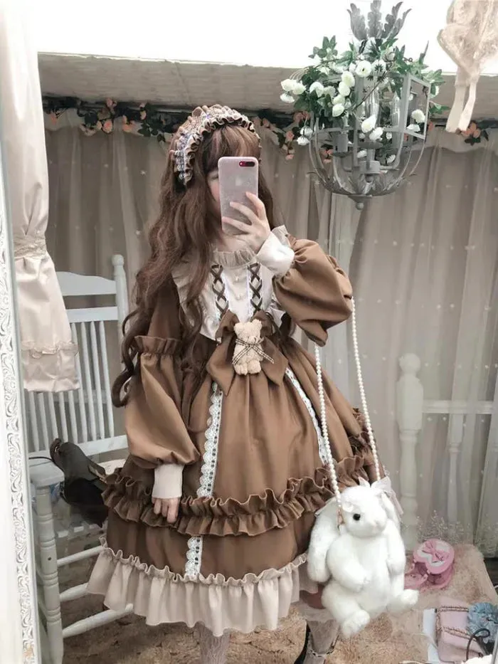 Ruffled Brown Academia Dress