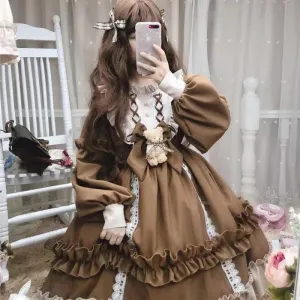 Ruffled Brown Academia Dress