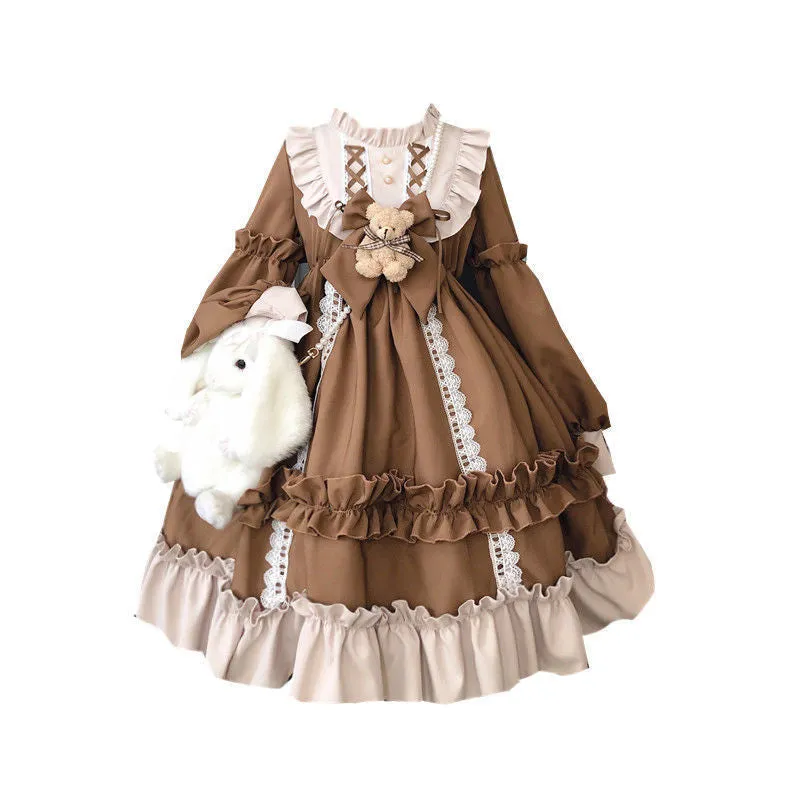 Ruffled Brown Academia Dress