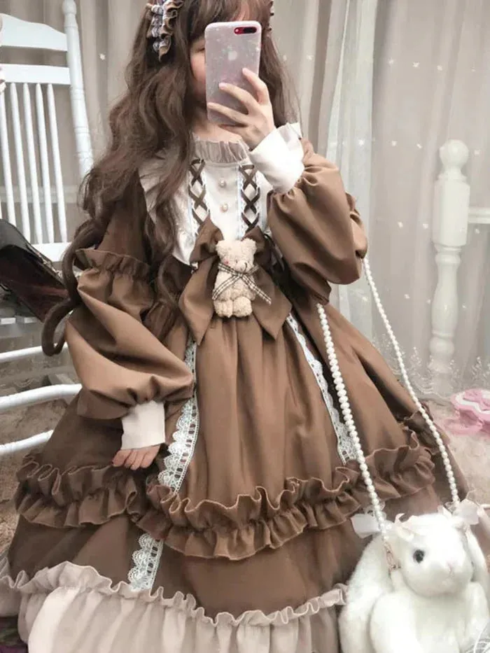 Ruffled Brown Academia Dress