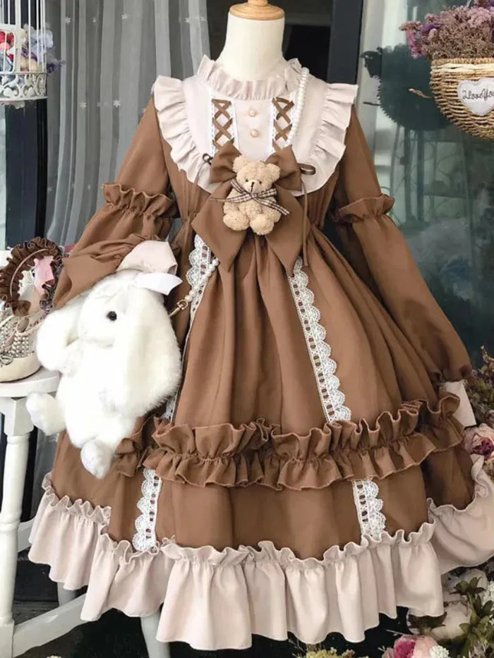 Ruffled Brown Academia Dress