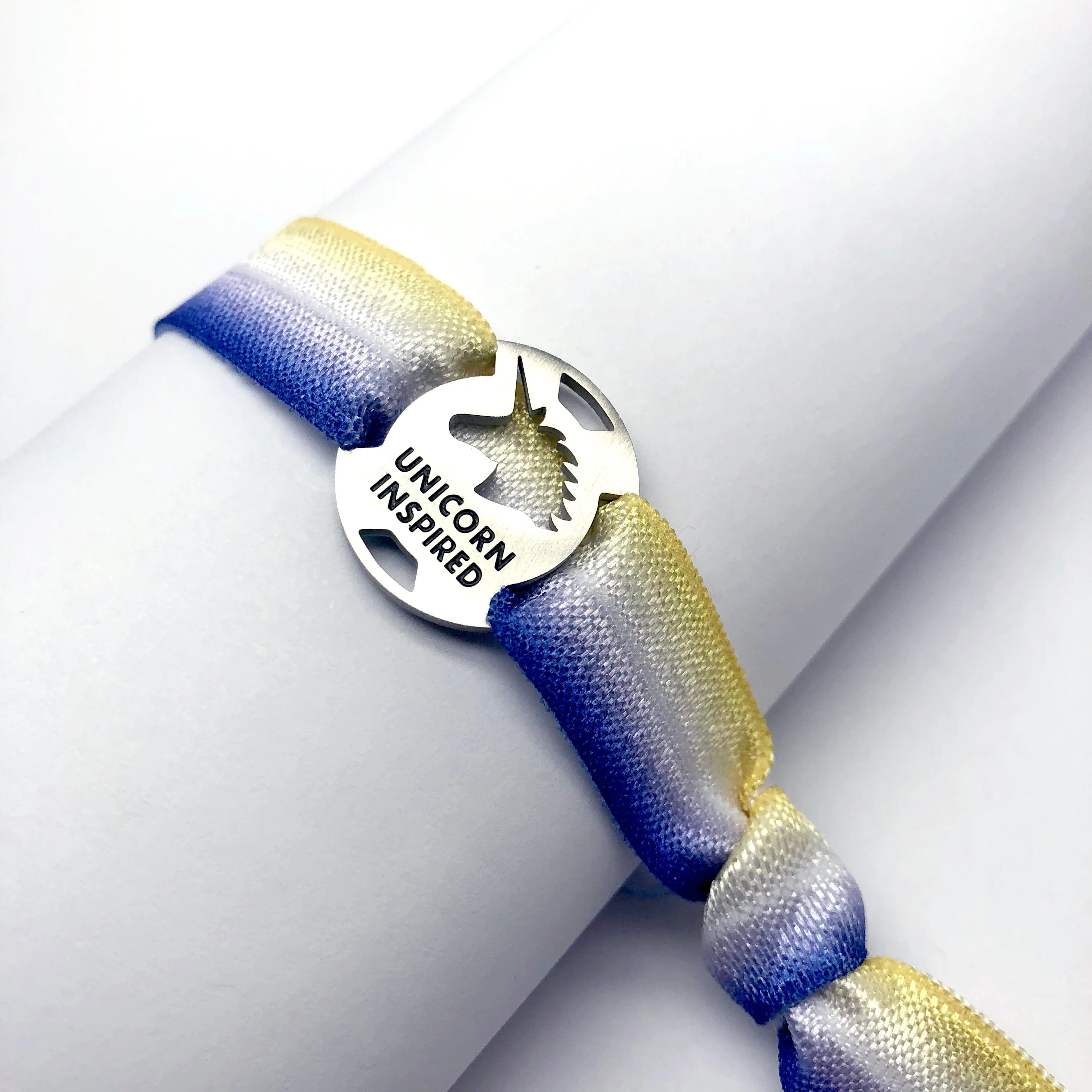 RUN BOSTON - UNICORN INSPIRED - Blue/Yellow Tie Stretchy Running Bracelet