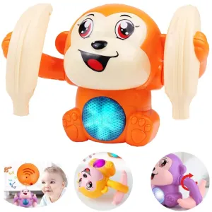 SaleOn Battery Included Monkey Toy Sensor On-Off Dancing Spinning Rolling Tumble Monkey Toys for Kids Best Gift for Kids Voice Activated Banana Monkey with Light and Musical- Mix Color