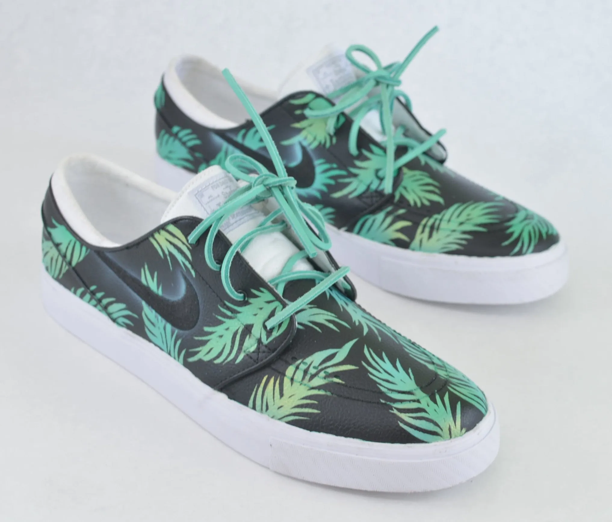 Sea Foam Green & Gold Tropical Floral Nike SB Stefan Janoski - Custom Hand Painted