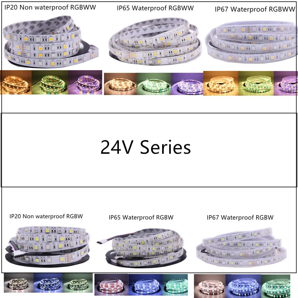 SMD 5050 RGB LED Strip Waterproof 5M 300LED DC 12V 24V CCT RGBCCT  RGBW RGBWW WHITE WARM WHITE Fita LED Light Strips Flexible