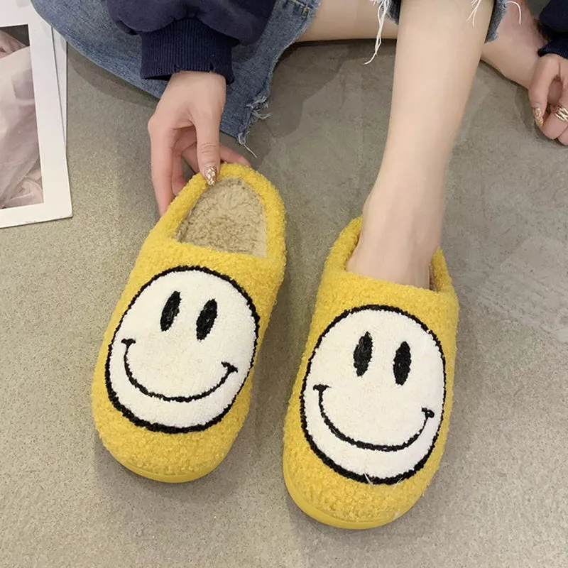 Smiley Face Warm Fluffy Slippers