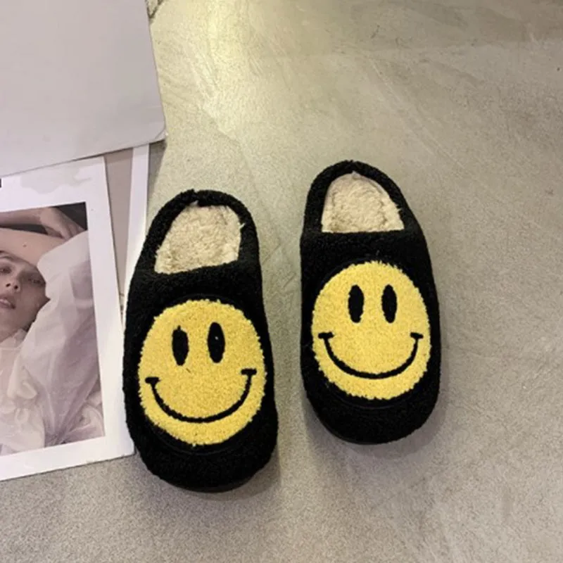 Smiley Face Warm Fluffy Slippers