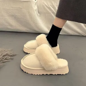 Snow Boots Fur Integrated Fluffy Slippers Women's Half Slippers Cotton Shoes