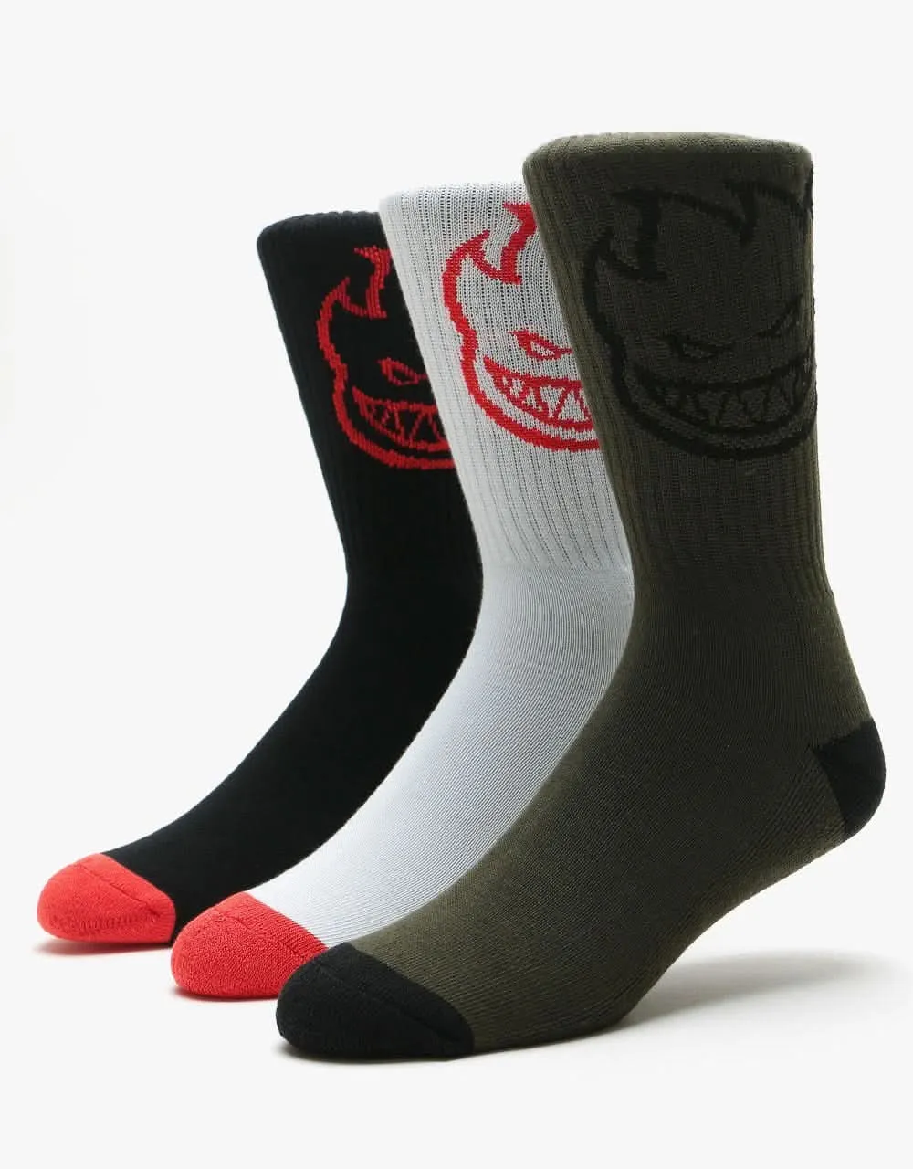 Spitfire Bighead 3-Pack Socks - White/Red/Black/Red/Olive/Black