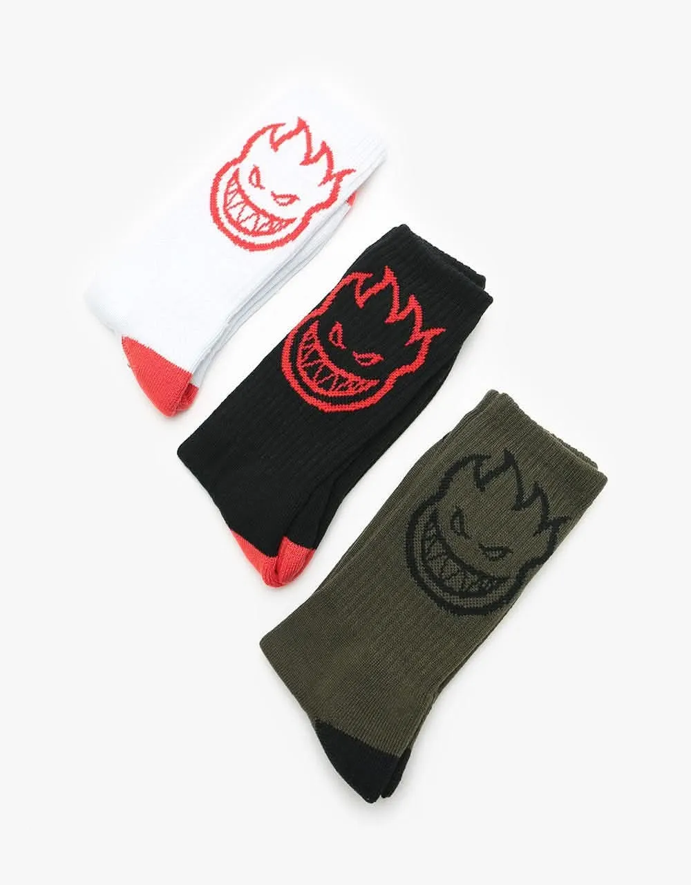 Spitfire Bighead 3-Pack Socks - White/Red/Black/Red/Olive/Black