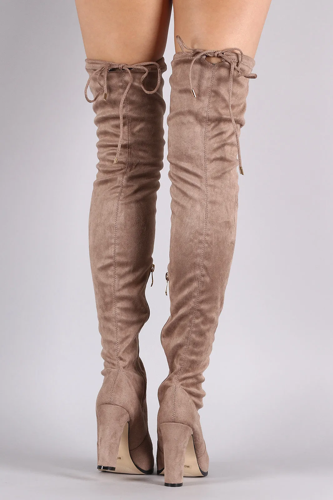 Suede Drawstring Heeled Over-The-Knee Boots