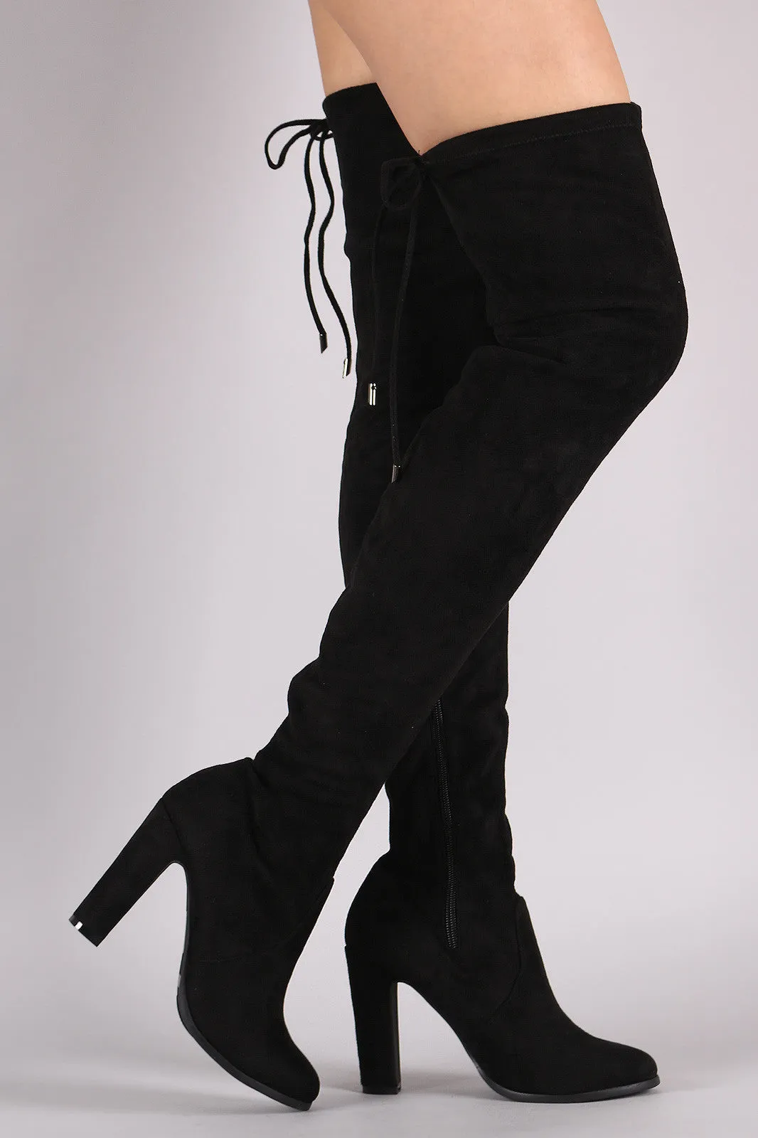 Suede Drawstring Heeled Over-The-Knee Boots