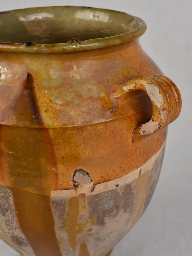 Superb antique French confit pot with broad running glaze 12½"