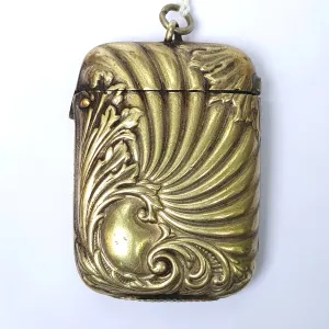 Superb Silver Plated Match Vesta Case Shelled Floral Pattern Rare Design Antique Victorian Circa 1890