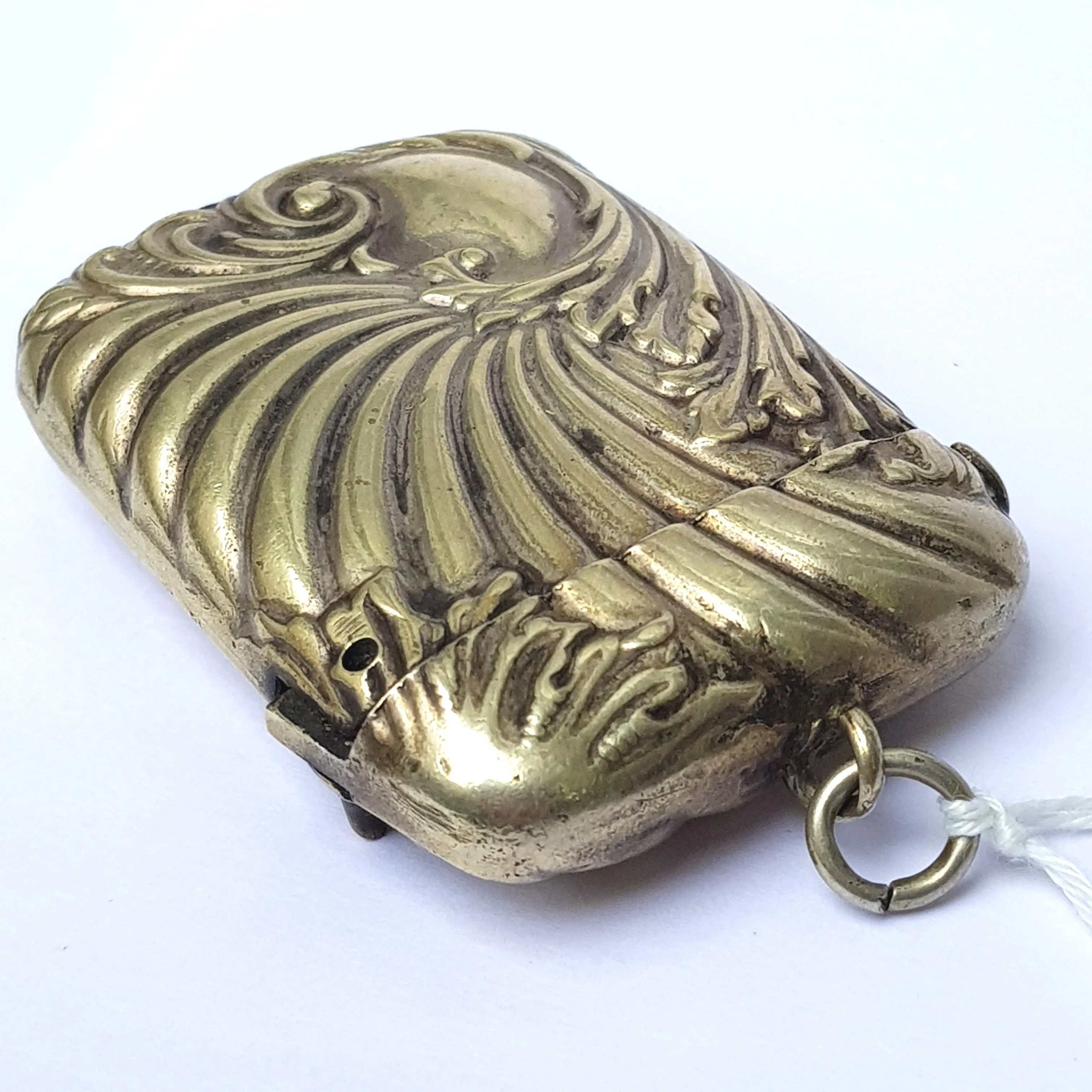 Superb Silver Plated Match Vesta Case Shelled Floral Pattern Rare Design Antique Victorian Circa 1890